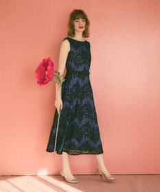 GRACE CONTINENTAL レースボーダードレス ネイビー