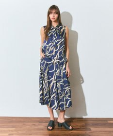GRACE CONTINENTAL チェーンプリントタックキュロット ネイビー