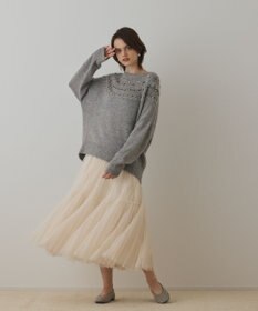 GRACE CONTINENTAL フェアアイル刺繍ニットトップ