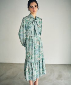 GRACE CONTINENTAL フラワー刺繍ボウタイワンピース
