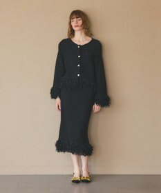 GRACE CONTINENTAL ラメフェザーフリンジカーディガン ブラック