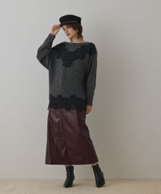 GRACE CONTINENTAL レースドルマンニットトップ チャコール
