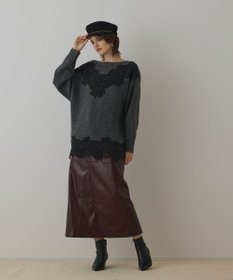 GRACE CONTINENTAL レースドルマンニットトップ チャコール