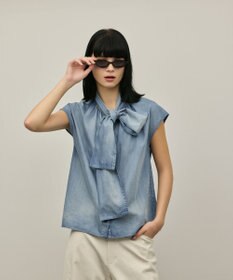 GRACE CONTINENTAL シアーデニムボウタイブラウス