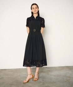 GRACE CONTINENTAL レースコンビタフタワンピース ブラック