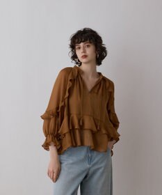 GRACE CONTINENTAL シフォンフレアブラウス ブラウン