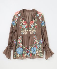 GRACE CONTINENTAL フラワー刺繍ギャザートップ