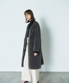 GRACE CONTINENTAL ノーカラーボアムートンコート