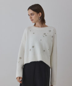 GRACE CONTINENTAL ビジューニットトップ ホワイト