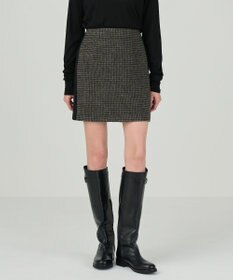 GRACE CONTINENTAL シャギーチェックミニスカート ブラウン