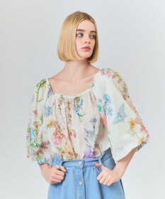 GRACE CONTINENTAL ボタニカルドレープブラウス