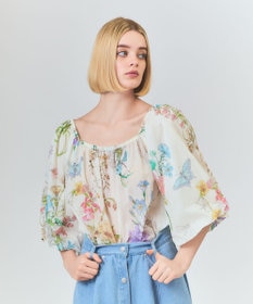 GRACE CONTINENTAL ボタニカルドレープブラウス