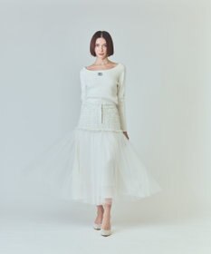 GRACE CONTINENTAL ツイードコンビチュールスカート ホワイト