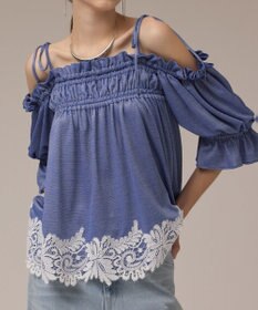 GRACE CONTINENTAL ギャザーフレアトップ ブルー