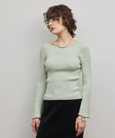 GRACE CONTINENTAL アイレットリブニットトップ グリーン