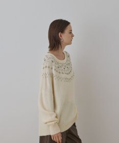 GRACE CONTINENTAL フェアアイル刺繍ニットトップ