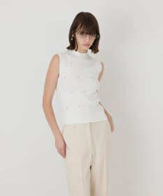 GRACE CONTINENTAL ビジューリブニットトップ ホワイト