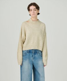 GRACE CONTINENTAL ラメフェザーニットトップ ゴールド