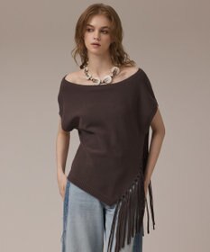GRACE CONTINENTAL フリンジイレヘムニットトップ チャコール