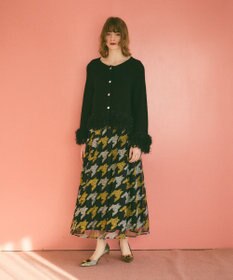 GRACE CONTINENTAL ラメフェザーフリンジカーディガン