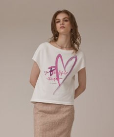 GRACE CONTINENTAL ハートプリント裏毛トップ ホワイト