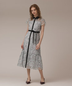 GRACE CONTINENTAL チュールフラワー刺繍ワンピース サックス