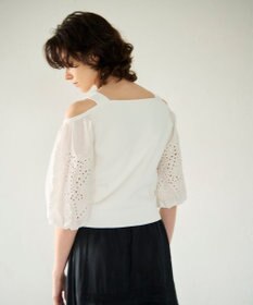 GRACE CONTINENTAL 刺繍パフスリーブニットトップ