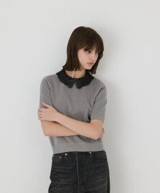 GRACE CONTINENTAL レースカラーラメニットトップ