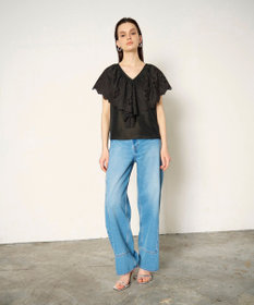 GRACE CONTINENTAL 刺繍ラッフルカラーノースリーブ トップ