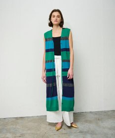 GRACE CONTINENTAL ニットマルチボーダージレ グリーン