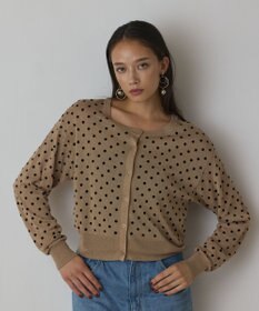 GRACE CONTINENTAL ドットフロッキーニットカーディガン ゴールド