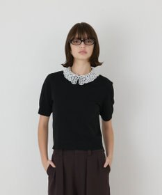 GRACE CONTINENTAL レースカラーラメニットトップ ブラック