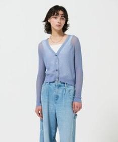 GRACE CONTINENTAL リブシアーニットカーディガン ブルー