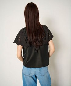GRACE CONTINENTAL 刺繍ラッフルカラーノースリーブ トップ