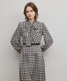 GRACE CONTINENTAL バイカラーチェックプリントワンピース ブラック