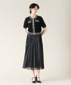 GRACE CONTINENTAL バイカラーシアーニットカーディガン ブラック