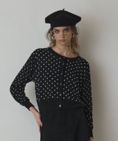 GRACE CONTINENTAL ドットフロッキーニットカーディガン ブラック