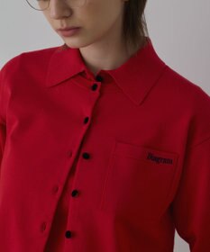 GRACE CONTINENTAL バイカラーロゴニットカーディガン レッド