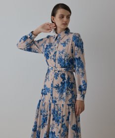 GRACE CONTINENTAL ブーケフラワープリントワンピース ベージュ