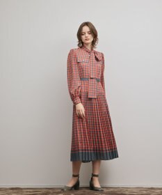 GRACE CONTINENTAL バイカラーチェックプリントワンピース レッド