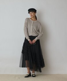 GRACE CONTINENTAL ドットフロッキーニットカーディガン シルバー