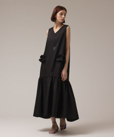GRACE CONTINENTAL サイドフリルタフタワンピース ブラック