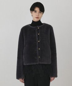 GRACE CONTINENTAL ムートンノーカラージャケット グレー