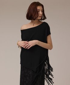 GRACE CONTINENTAL フリンジイレヘムニットトップ ブラック