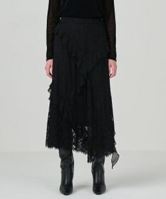 GRACE CONTINENTAL シフォントリミングレーススカート ブラック
