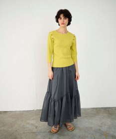 GRACE CONTINENTAL メタル釦リブニットトップ イエロー