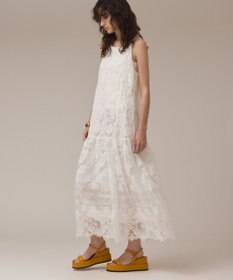 GRACE CONTINENTAL ロゴ刺繍レースワンピース ホワイト