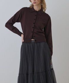 GRACE CONTINENTAL バイカラーロゴニットカーディガン ダークブラウン