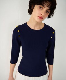 GRACE CONTINENTAL メタル釦リブニットトップ ネイビー