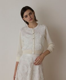 GRACE CONTINENTAL ローズ刺繍ニットカーディガン ホワイト